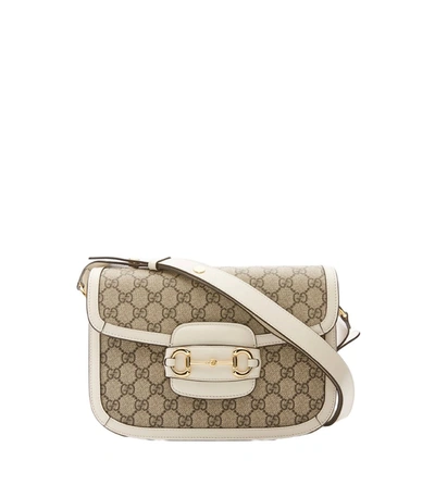 Shop Gucci 1955 Horsebit Shoulder Bag In White/taupe