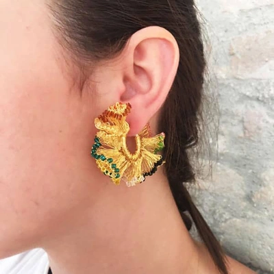 Lavish By Tricia Milaneze Multicolored Small Hand Crochet Ruffled Hoops In Ruffled