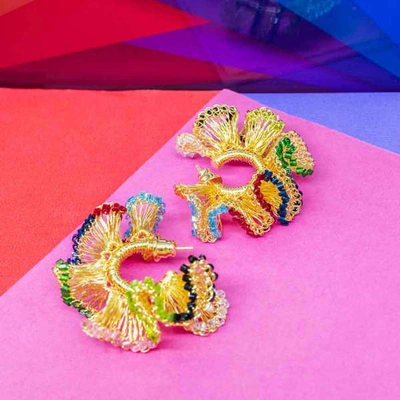Lavish By Tricia Milaneze Multicolored Small Hand Crochet Ruffled Hoops In Ruffled