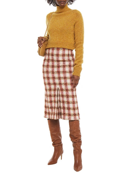 Shop Victoria Beckham Checked Tweed Midi Skirt In Brick