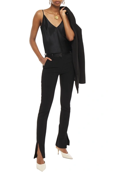 Shop Victoria Beckham Satin-trimmed Twill Slim-leg Pants In Black