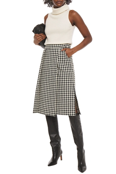 Shop Victoria Beckham Checked Tweed Wrap Skirt In Cream