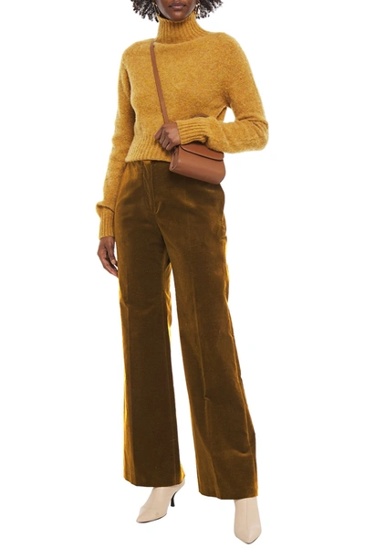 Shop Victoria Beckham Cotton-blend Velvet Flared Pants In Brown