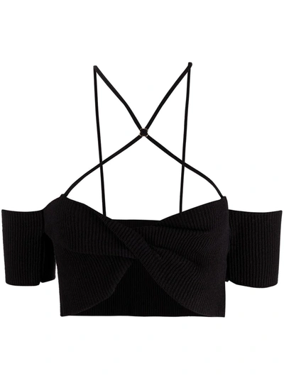 Shop Jacquemus Off-shoulder Knitted Top In Black