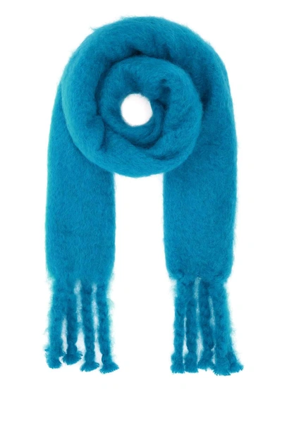 Shop Loewe Embossed Anagram Patch Fringed Scarf In Blue