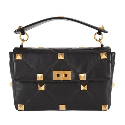 Shop Valentino Large Roman Stud The Shoulder Bag In Nappa With Chain In 0no