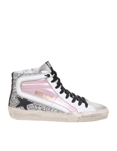 Shop Golden Goose Slide In Laminated Leather And Suede In Ice/salmon