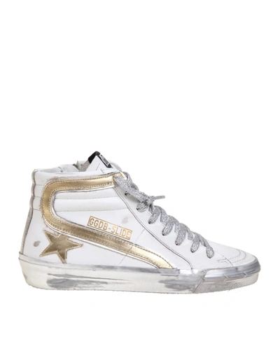 Shop Golden Goose Slide In White Leather In White/gold