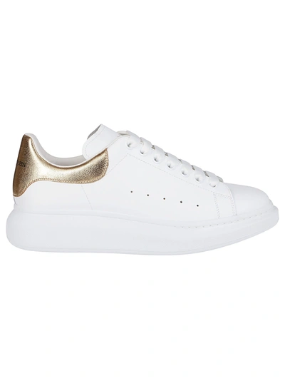 Shop Alexander Mcqueen White And Gold-tone Leather Oversized Sneakers In White/gold