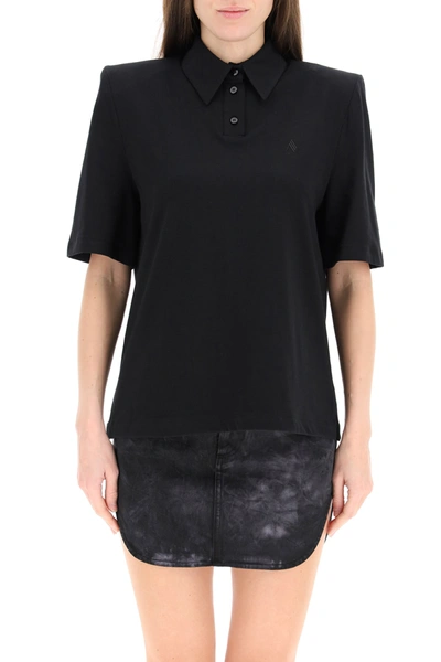 Shop Attico Astrid Polo Shirt With Logo Embroidery In Black (black)