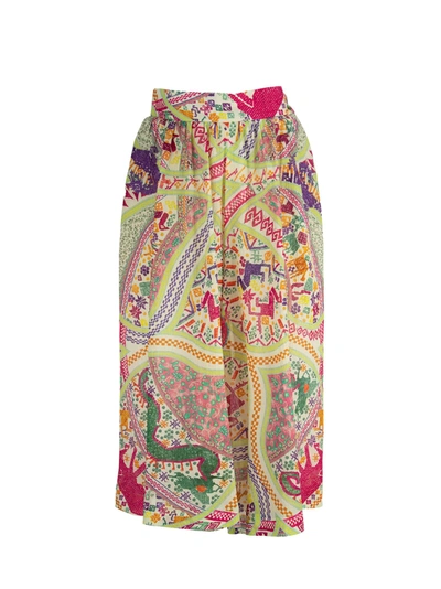 Shop Etro Tiger And Water Lily Cotton Skirt In Beige