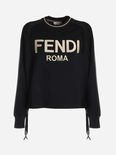 Shop Fendi Cropped Cotton Sweatshirt In Black