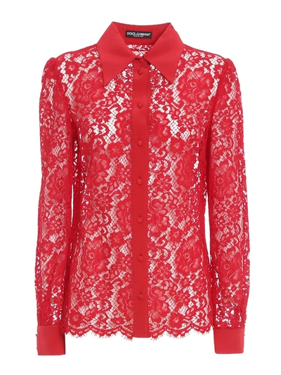 Shop Dolce & Gabbana Viscose Blend Lace Shirt In Red