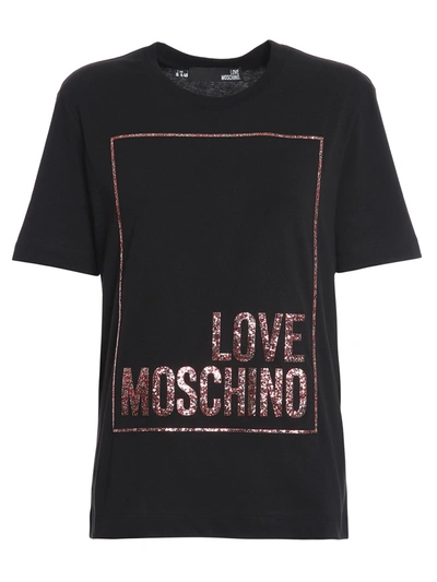 Shop Love Moschino Glitter Box Logo Print T-shirt In Black