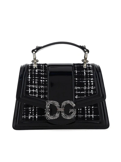 Shop Dolce & Gabbana Amore Tweed And Leather Bag In Black