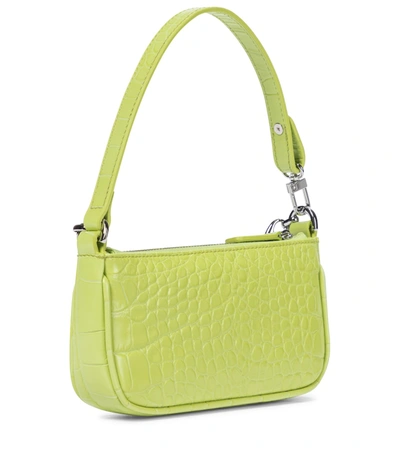 Shop By Far Rachel Mini Croc-effect Leather Shoulder Bag In Green