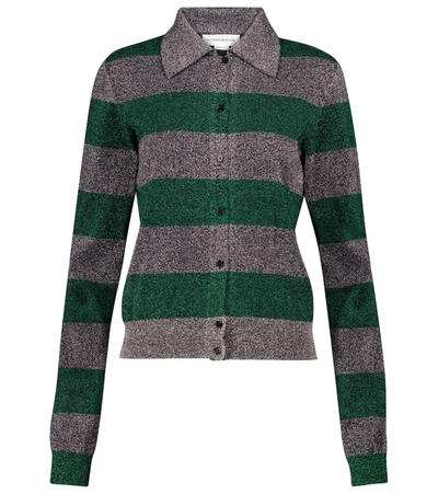 Shop Victoria Beckham Striped Cotton-blend Cardigan In Green
