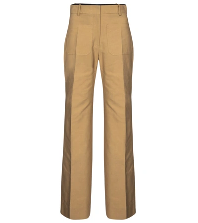 Shop Victoria Beckham Wide-leg Cotton-blend Canvas Pants In Beige