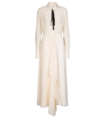 Shop Victoria Beckham Ruffled Silk Maxi Dress In White