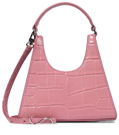 Shop Staud Rey Mini Croc-effect Leather Tote In Pink