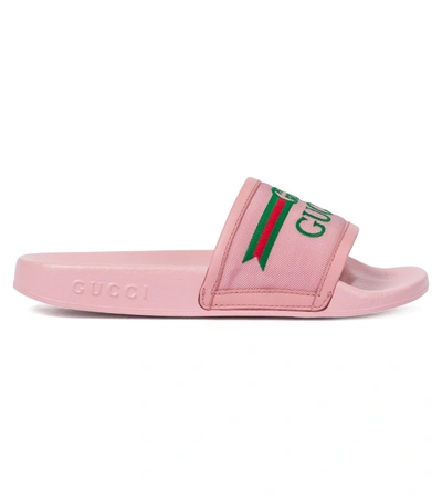 Gucci Kids' Logo Print Rubber Slide Sandals In Pink | ModeSens