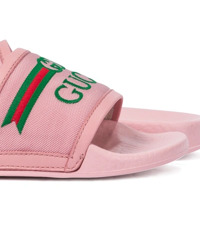 Shop Gucci Logo Slides In Pink