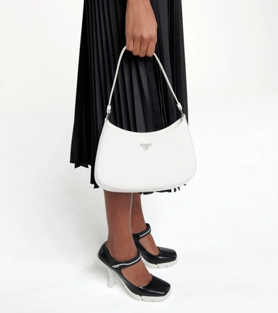 Prada Cleo Brushed Leather Shoulder Bag In White