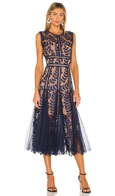 Bronx And Banco Women's Saba Embroidered Mesh Midi-dress In Navy