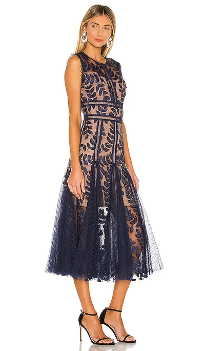 Bronx And Banco Women's Saba Embroidered Mesh Midi-dress In Navy