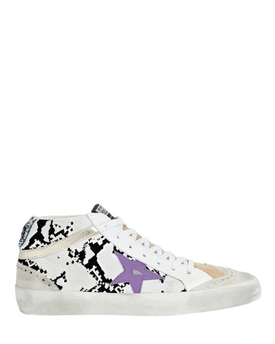 Shop Golden Goose Mid Star Snake Print Sneakers In White/black