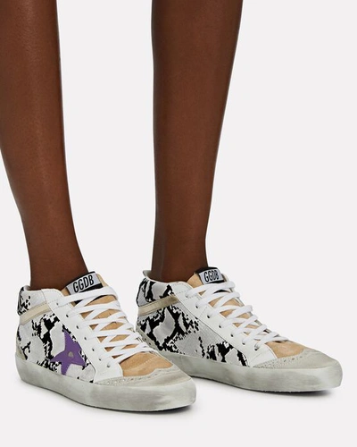 Shop Golden Goose Mid Star Snake Print Sneakers In White/black