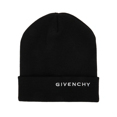 Shop Givenchy Black Logo-embroidered Wool Beanie