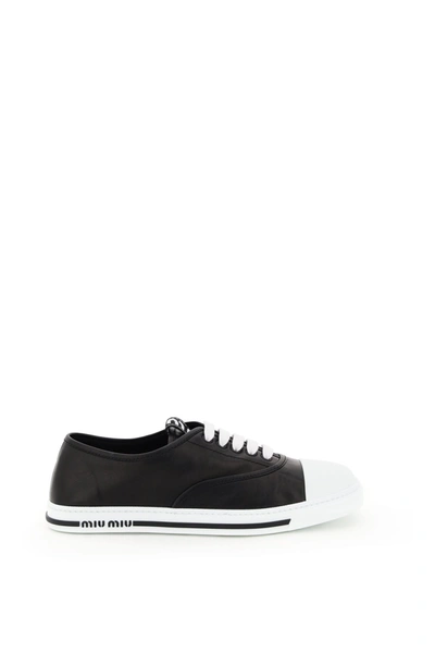 Shop Miu Miu Nappa Sneakers In Nero