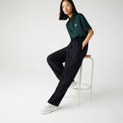 Shop Lacoste Women's High-waisted Flared Wool Blend Pants - 42 In Blue