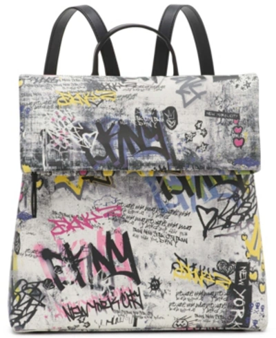 Shop Dkny Tilly Graffiti Foldover Backpack In White Multi/silver