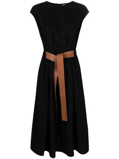 Shop Loewe Belted Wool Dress In Black