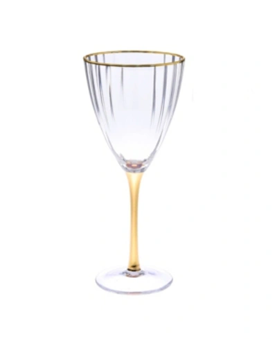 Shop Classic Touch Set Of 6 Straight Line Textured Wine Glasses With Vivid Gold Tone Stem And Rim In Clear