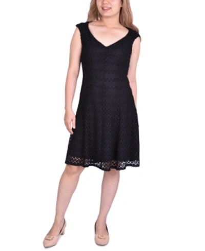 Shop Ny Collection Petite Lace Cap-sleeve Dress In Black