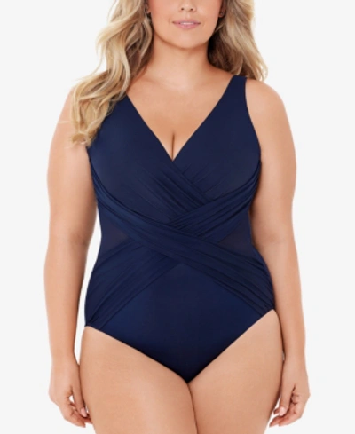 Shop Miraclesuit Plus Size Allover-slimming Crossover One-piece Swimsuit In Midnight