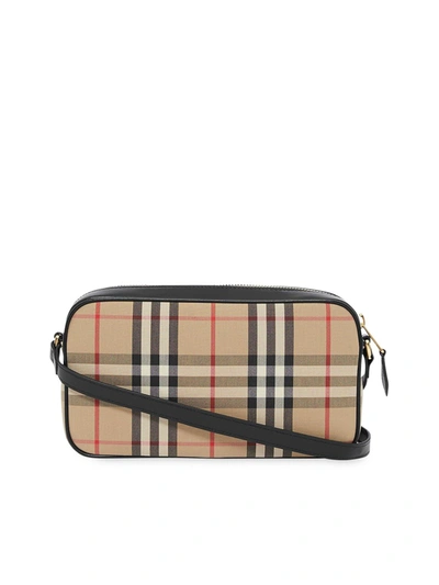 Shop Burberry Small Vintage Check And Leather Camera Bag In Nude & Neutrals