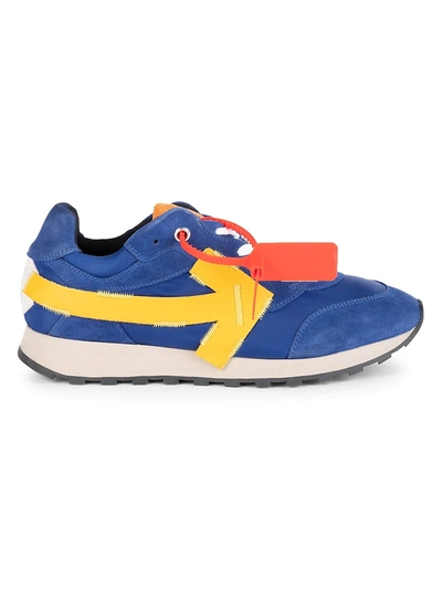 Shop Off-white Men's Arrow Suede Running Sneakers In Blue Yellow