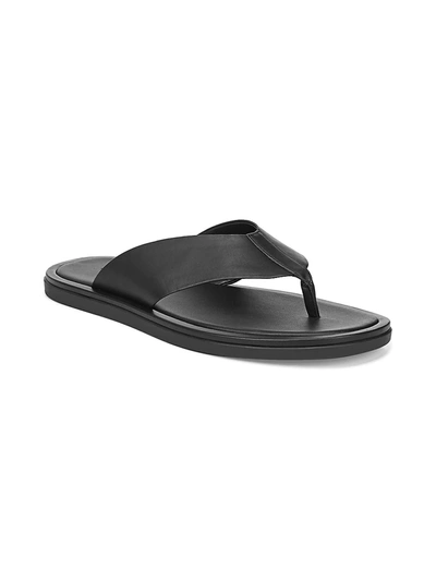 Shop Vince Men's Dean Leather Flat Thong Sandals In Black