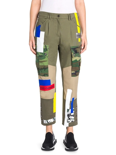 Shop Dolce & Gabbana Women's Camo Patchwork Pants In Army Green