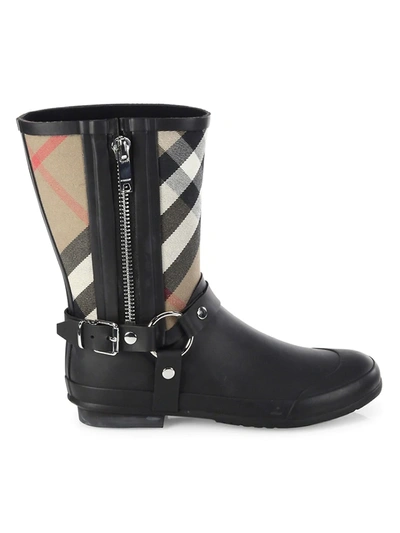 Shop Burberry Harness Vintage Check Rain Boots In Black