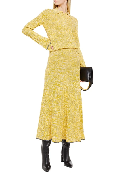 Shop Joseph Sally Marled Ribbed-knit Midi Skirt In Yellow