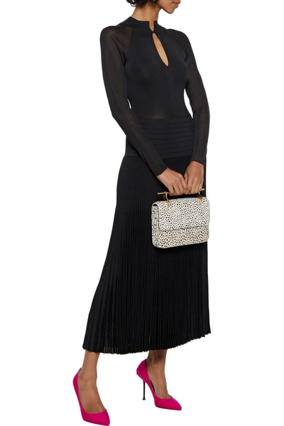 Shop Victoria Beckham Pleated Stretch-knit Midi Dress In Black