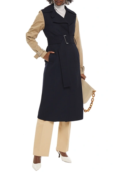 Shop Victoria Beckham Two-tone Gabardine-paneled Wool-drill Trench Coat In Navy