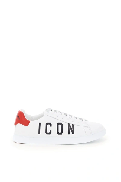 Shop Dsquared2 New Tennis Leather Sneakers Icon Logo In White,red,black