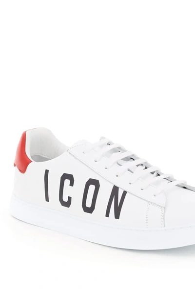 Shop Dsquared2 New Tennis Leather Sneakers Icon Logo In White,red,black