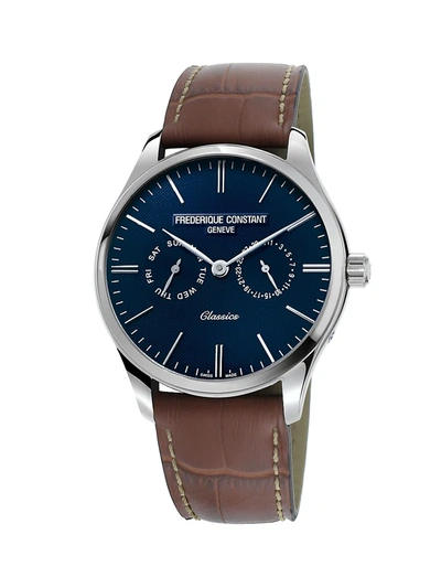 Shop Frederique Constant Men's Classics Gents Quartz Stainless Steel & Leather Strap Watch In Blue
